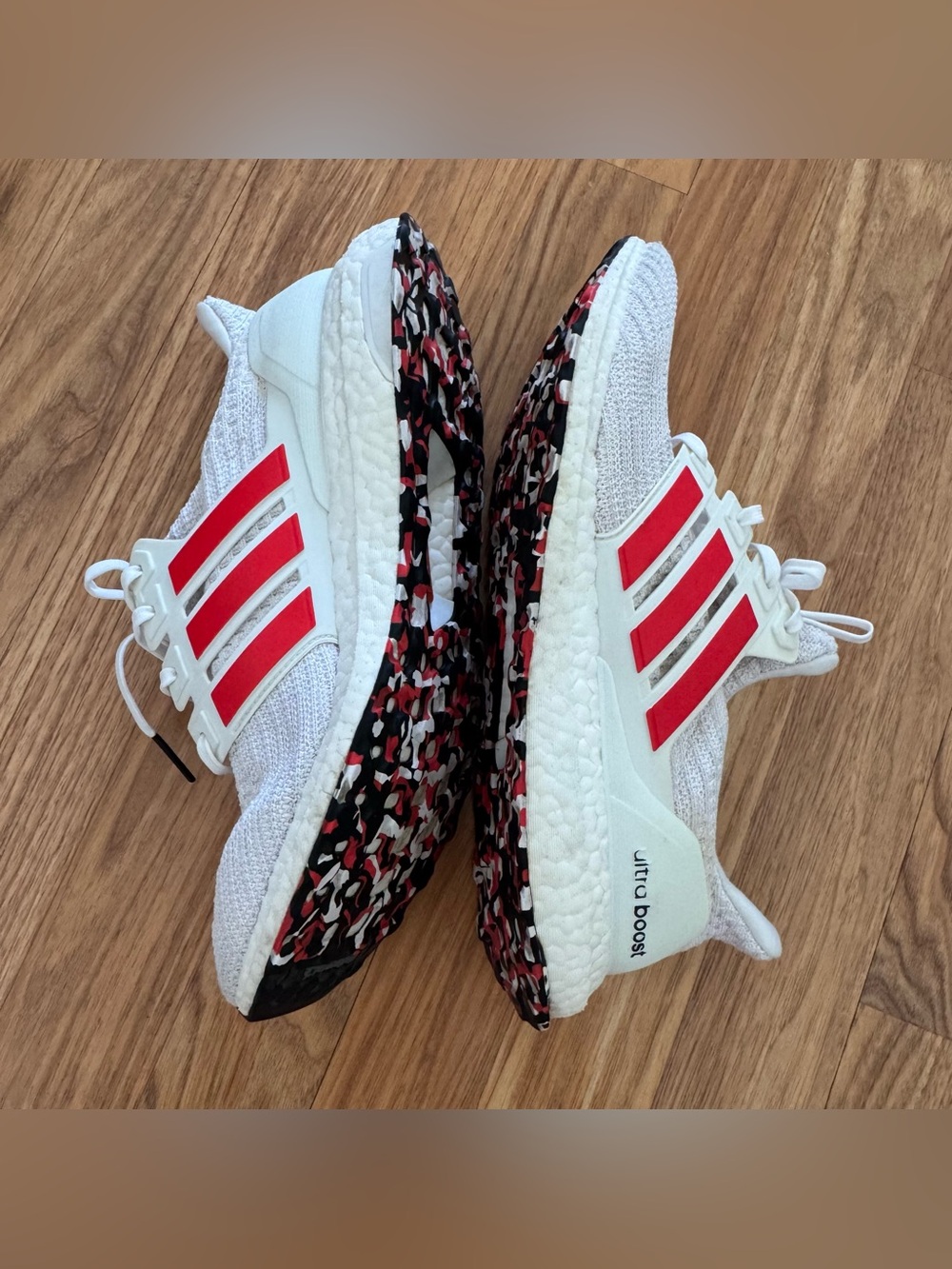 Adidas UltraBoost 4.0 Red Stripes White Running Shoes Marble Print Outsoles 10 - Picture 8 of 11